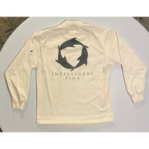 VTG 90s USA Made Dolphin Mock Neck Single Stitch Shirt Cream Sleeve Hit L